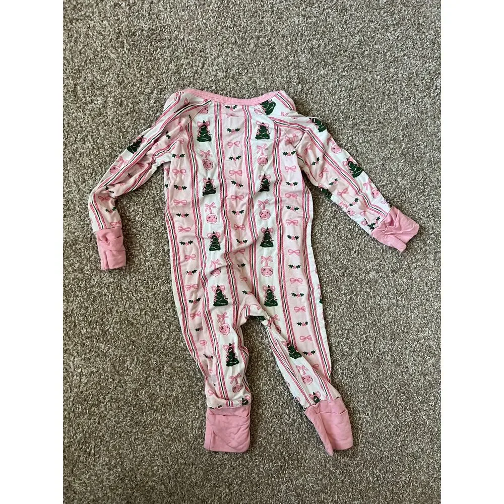 Jammers‎ Girls Pink Christmas Tree Bows Sleeper Pajamas 9-12M